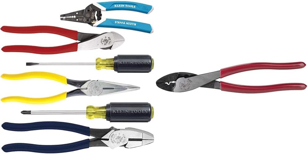 Klein Tools 80080 Hand Tool Kit: 2 Screwdrivers, 3 Pliers, Wire Stripper & Cutter for Electricians; Limited Warranty