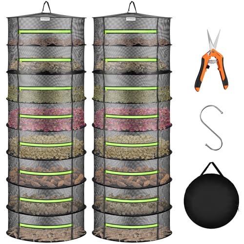 Image of VIVOSUN 2-Pack 8-Layer Mesh Drying Rack Hanging Design with Green Zippers for Dehydrating, Indoor and Outdoor (Pruning Shears Included)