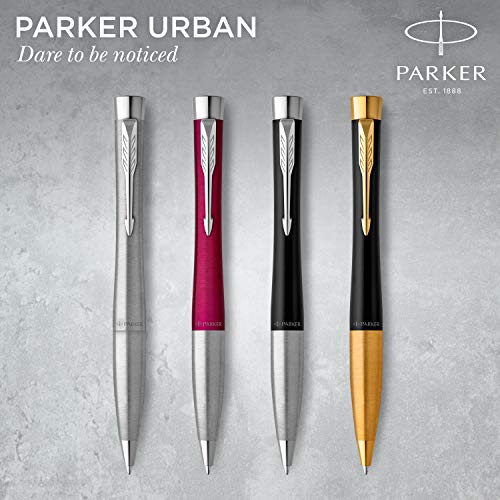 Parker Urban Twist Ballpoint Pen | Muted Black With Chrome Trim | Medium Point Blue Ink Refill | Gift Box #TOP5