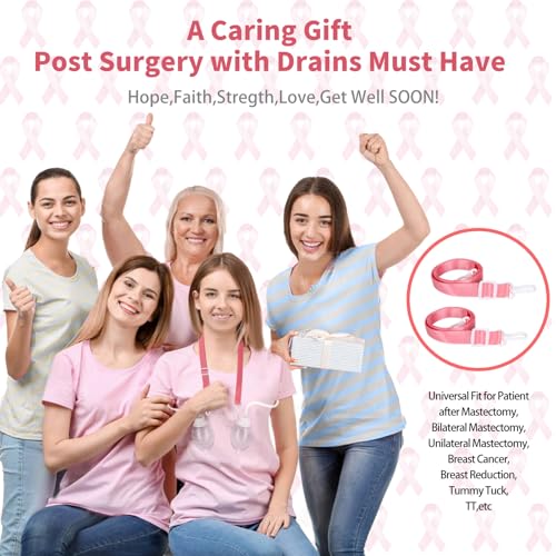 Image of Shower Lanyard for Mastectomy Drain Holder with Hook 2PCS Quick Dry JP Drain Holders for After Breast Surgery Skin Friendly Drain Holder After Tummy Tuck Adjustable Mastectomy Recovery Supplies Pink
