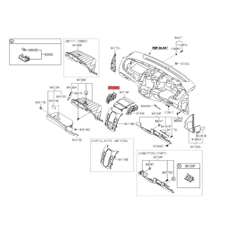 Buse sortie d'air A/C droite pour console centrale Kia Forte 2008-2013