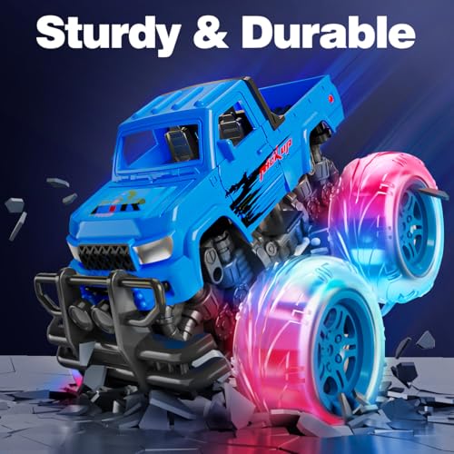 LODBY Monster Trucks Toys for Toddlers, Light-Up Trucks & Cars Toys for 2 3 4 5 6 Year Old Boy Christmas Birthday Gifts, Kids Push and Go Cars with Flashing Wheels (2 Pack) - Image 4