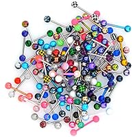 OUFER 100 unids Barras de la Lengua 14g 316L Lengüeta de Acero Inoxidable Piercing Barras Anillos de Lengua Colores aleatorios