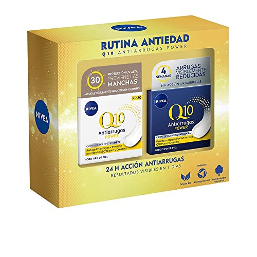 NIVEA Pack Rutina Antiedad Q10 Antiarrugas Power 4 semanas, set de cremas reafirmantes, caja de regalo con crema de día con FP30 (1 x 50 ml) y crema de noche (1 x 50 ml)