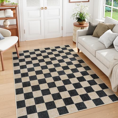 Tapete decorativo rectangular 5x7 ft, geométrico y antideslizante miniatura 1