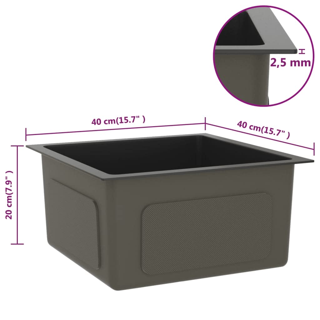 vidaXL Evier de Cuisine Fait à la Main Intérieur Maison Lavabo Salle de Bain Noir Acier Inoxydable