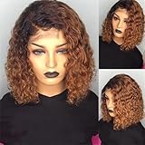 Lace Front Wigs Human Hair Glueless Wigs Curly Bob Wig Human Hair Pre Plucked Pre Cut Brown Women Wigs Bob Haircut African American Curls HD Lace Front Wigs Heat Resistant Fiber Wigs Masquerade (D-2)