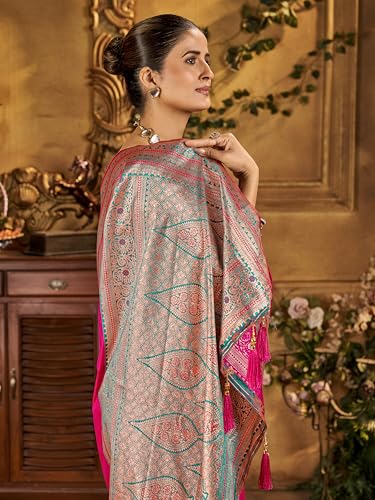 Image of Mehrang Women's Banarasi Silk Kanjivaram Saree For Wedding With Pure Zari Work, Woven Design, With Unstitched Blouse Piece