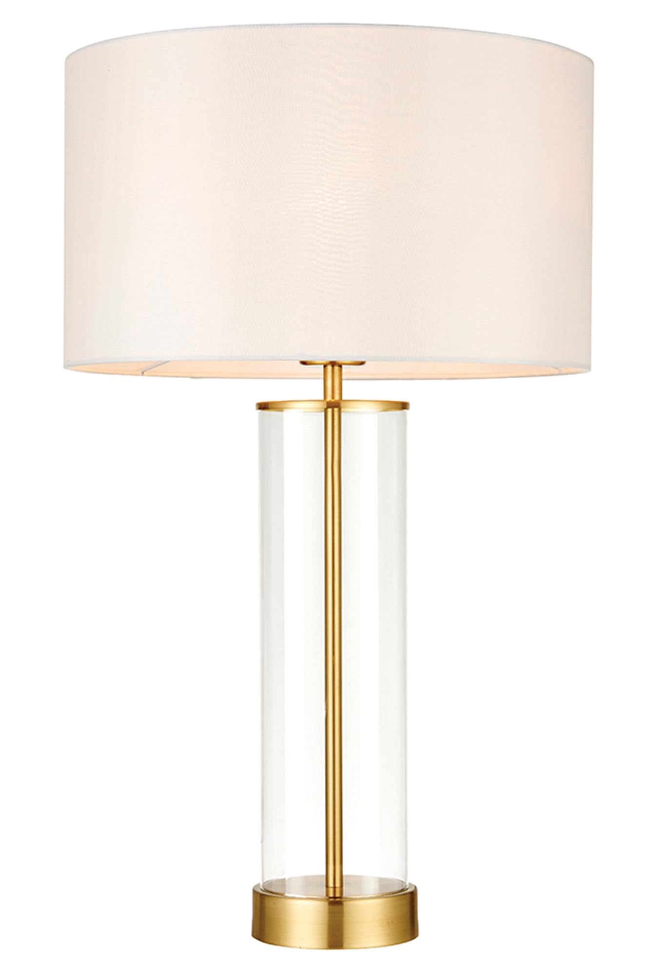 National Lighting Brushed Gold Aurora Modern Touch Dimmable Touch Sensitive Control Bedside Table Lamp With White Fabric Shade And Clear Glass Base