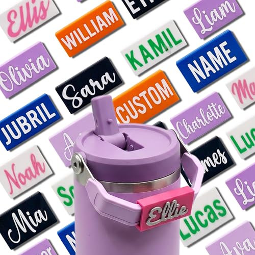 Image of Custom Name Plate for Stanley Tumbler Handle 20oz & 30oz IceFlow Flip Straw with Optional Base and Font Color 1.5in or 2in - Personalized PLA Material - Practical Gifts Suitable for Family and Friends