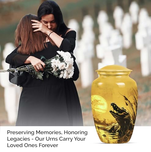 Image of Personalized Alligator - Burial Urns - Large Urn for Human Ashes - 10 Inch - Large with Velvet Bag - Memorial Urns - Cremation Urn Human - Urn for Male & Female - Funeral Decorative Urns