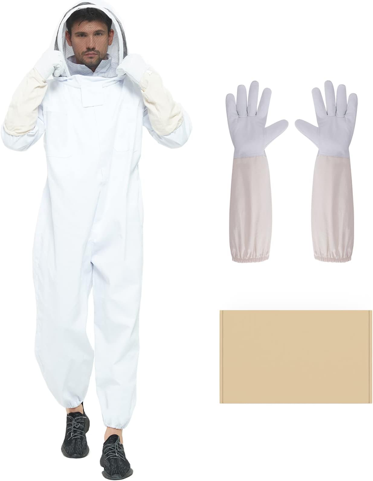 Bee Suits for Men - Sting Proof Bee Keeper Suit with Glove and Ventilated Hood (L for 5'3"-5'7")