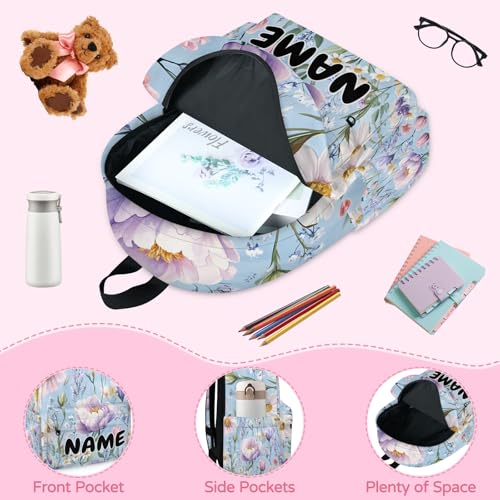 Personalized Spring Floral Travel Backpack for Men Women, 16 Inch Elegant Waterproof Lightweight Custom Backpack with Name for Work Travel Hiking4