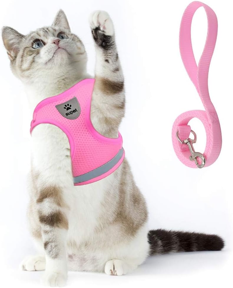 Supet Cat Harness and Leash Set – Soft Mesh Adjustable Cat Vest Harness with Reflective Strap for Walking Cat and Puppy Rabbit