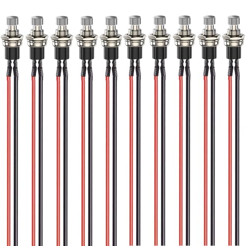 Gebildet 10piezas de 7mm 3V-6V-12V-24V-230V/1A,Botón Pulsador Momentáneo mini Precableado,SPST, botón Redondo de 2 pines Abierto Normalmente ON/OFF para Pasatiempos de Modelismo Ferroviario (blanco)