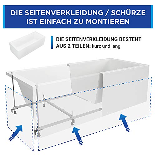 AQUADE Badewanne Komplett-Set mit Schürze Wannenträger Standard Ab-Überlaufgarnitur Rechteck-Badewanne 180x80cm Modell: Neu-Ulm Armatur mit integriertem Wasserfall mit Nackenkissen mit 9 x Mini-LED – Bild 4