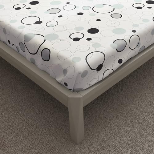 Image of Wakefit Cotton Fitted Bedsheet | 200 TC Elastic Solid Fitted Sheet, Double Bed Bedsheet with 2 Pillow Covers | Bubbles - 72X48 Inches,White