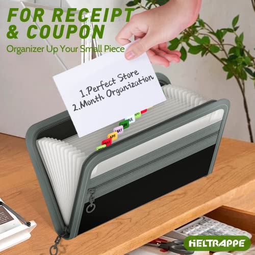 Coupon Receipet Organizer Holder, 13 Pockets Small Accordian File Organizer,Junior Size 10.8X6.8 Inches, Zipper Closure,Monthly Budget Planner Organizer (Grey) #TOP1