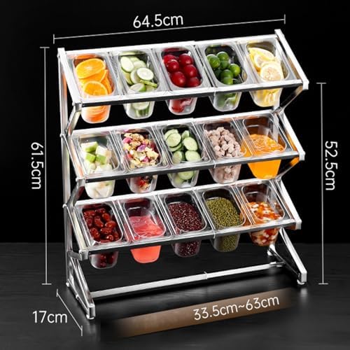 Commercial Spice Rack Set, Seasoning Sauce Salad Jam Ingredients Food Dispenser, Expandable Stainless Steel Condiment Racks Organizer Shelf For Kitchen Pantry Buffet(15 Grids-a)