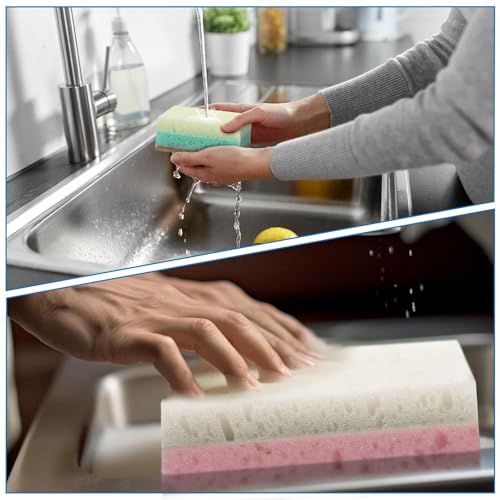 Image of Maxdot 12 Count Natural Kitchen Sponges for Dishes, Thickened 3 Layers Non Scratch Plant Based Kitchen Compostable Cellulose and Coconut Scrubber Sponge for Countertops Bathtubs Tiles