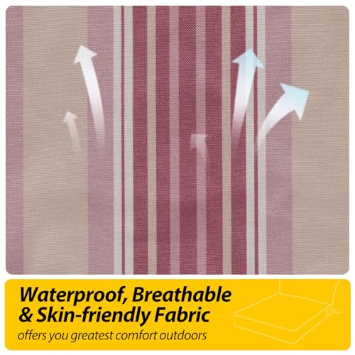Image of AAAAAcessories Outdoor Seat Cushions for Chairs, Fade-Resistant, Waterproof Patio Furniture Replacement Cushions, 24 inch x 24 inch x 5 inch + 24 inch x 13.5 inch, Set of 2, Dusty Rose Garden Stripe