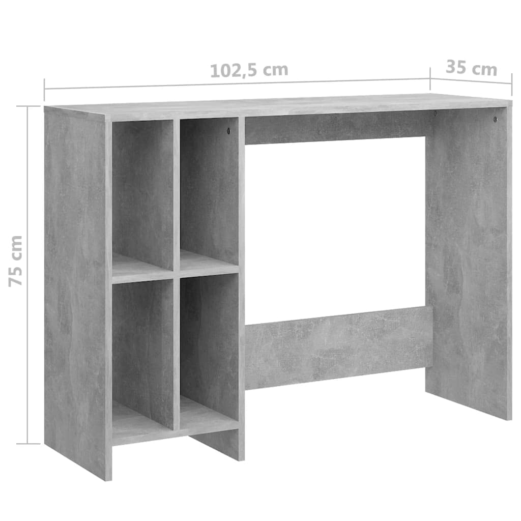 Scrivania per computer in legno grigio cemento, 102,5 x 35 x 75 cm, con 4 ripiani, moderna scrivania da ufficio per casa e studio, scrivania salvaspazio per studenti e ufficio