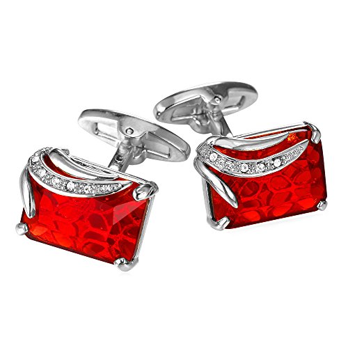 U7 Men Cufflinks for Wedding Christmas Business Platinum or 18K Gold Plated Crystal Fancy Stone Cuff Links, Custom Photo Cufflinks,Gift Packed Ruby &