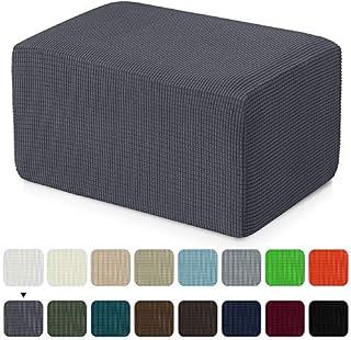 subrtex Stretch Storage Ottoman Slipcover Protector Oversize Spandex Elastic Rectangle Footstool Sofa Slip