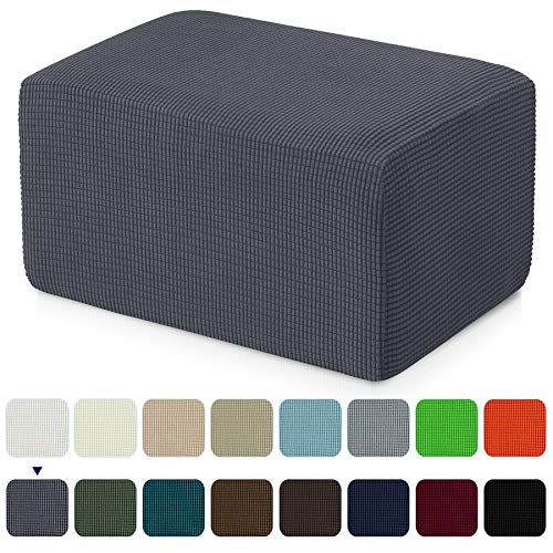 subrtex Stretch Storage Ottoman Slipcover Protector Oversize Spandex Elastic Rectangle Footstool Sofa Slip