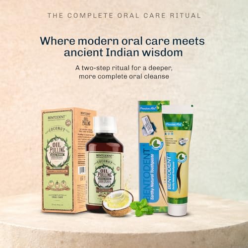 Image of Bentodent Fluoride Free Mineral Toothpaste with Natural bentonite Clay, 100 g and Organic Coconut Sesame Oil Pulling with neem, 177ml for Fresh Breath and Teeth whitening, Vegan