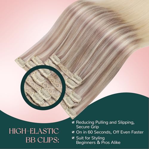 Image of Easyouth 14 Inch Clip in Hair Extensions Real Human Ash Blonde Fading to Light Mix Platinum Remy Short Double Weft 70g /5pcs, 2.4692 Ounce