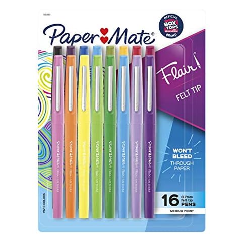 Paper Mate Flair Felt Tip Pens, Medium Point (0.7mm), Assorted Colors, 16 Count Cover