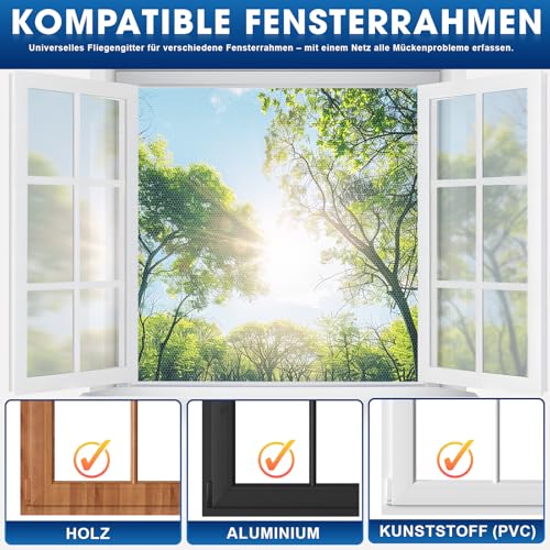 YANGTE Fliegengitter für Fenster-150 x 180 cm Weiß Insektenschutz Fenster mit Gesteigerte höherer Klebkraft Klettband, Fliegengitter Fenster ohne Bohren, Fliegennetz & Mückennetz für Fenster