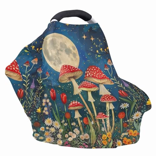 Image of Youngerbaby Mushroom Nursing Cover Breastfeeding Super Soft Multi Use for Baby Car Seat Covers Canopy Shopping Cart Cover Scarf Light Blanket Stroller Cover Baby Girl Necessities