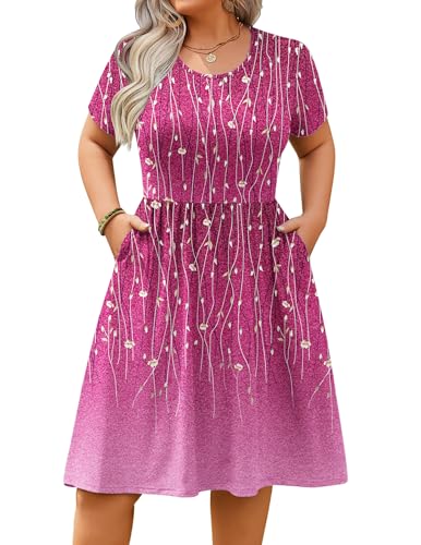 Image of IN'VOLAND Womens Plus Size Summer Dress Short Sleeve Casual Mini Dresses Empire Waist T-Shirt Dress with Pockets