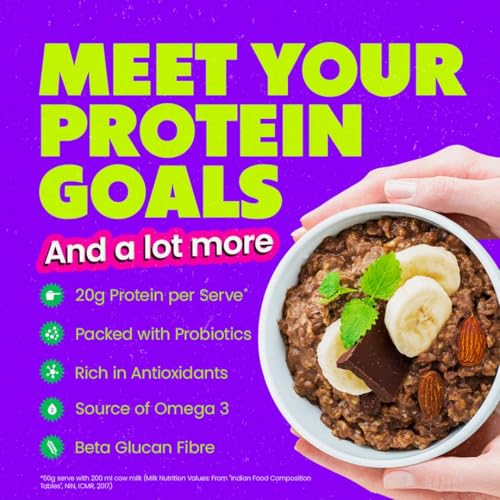 Image of Yogabar Oats High Protein 1Kg | Dark Chocolate & Almonds High Protein Oats | 23g Protein - No Added Sugar | Complete Protein Blend Whey + Soy | With Probiotics for Better Absorption | Fiber-Rich | Helps in Weight Management