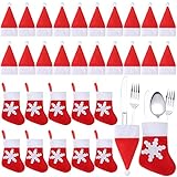 60 Pcs Christmas Santa Hats Silverware Holders Socks Snowflake Tableware Holders Christmas Table Decorations Flatware Organizers for Xmas Table Dinnerware Party Supplies