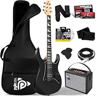 FULL SIZE 99 CM ELECTRIC GUITAR – Designed for prog rock with a low profile neck and slim guitar body giving smooth fret access for fast technical play styles and progressive music LOW PROFILE NECK – Slim neck and body width allow easy movement acros...
