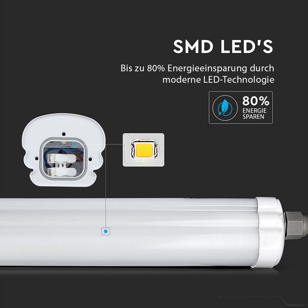 SET - Lámpara LED para ambientes húmedos, 120 cm, 36 W, 4320 lúmenes, blanco neutro 4000 K, IP65, lámpara LED de tubo, lámpara para sótano, lámpara para ambientes húmedos, lámpara de techo