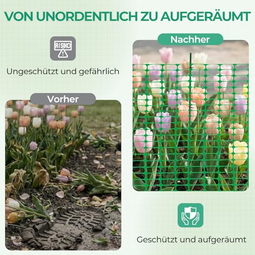 Ohuhu Begrenzungszaun Mobiler Zaun 30m lang 1m hoch mit 25 Pfähle Komplett-Set, Universal Begrenzungszaun, Hundezaun, Weidezaun, Zaun Garten & Hühnerzaun Gartennetz ideal für Garten, Haus, Hof