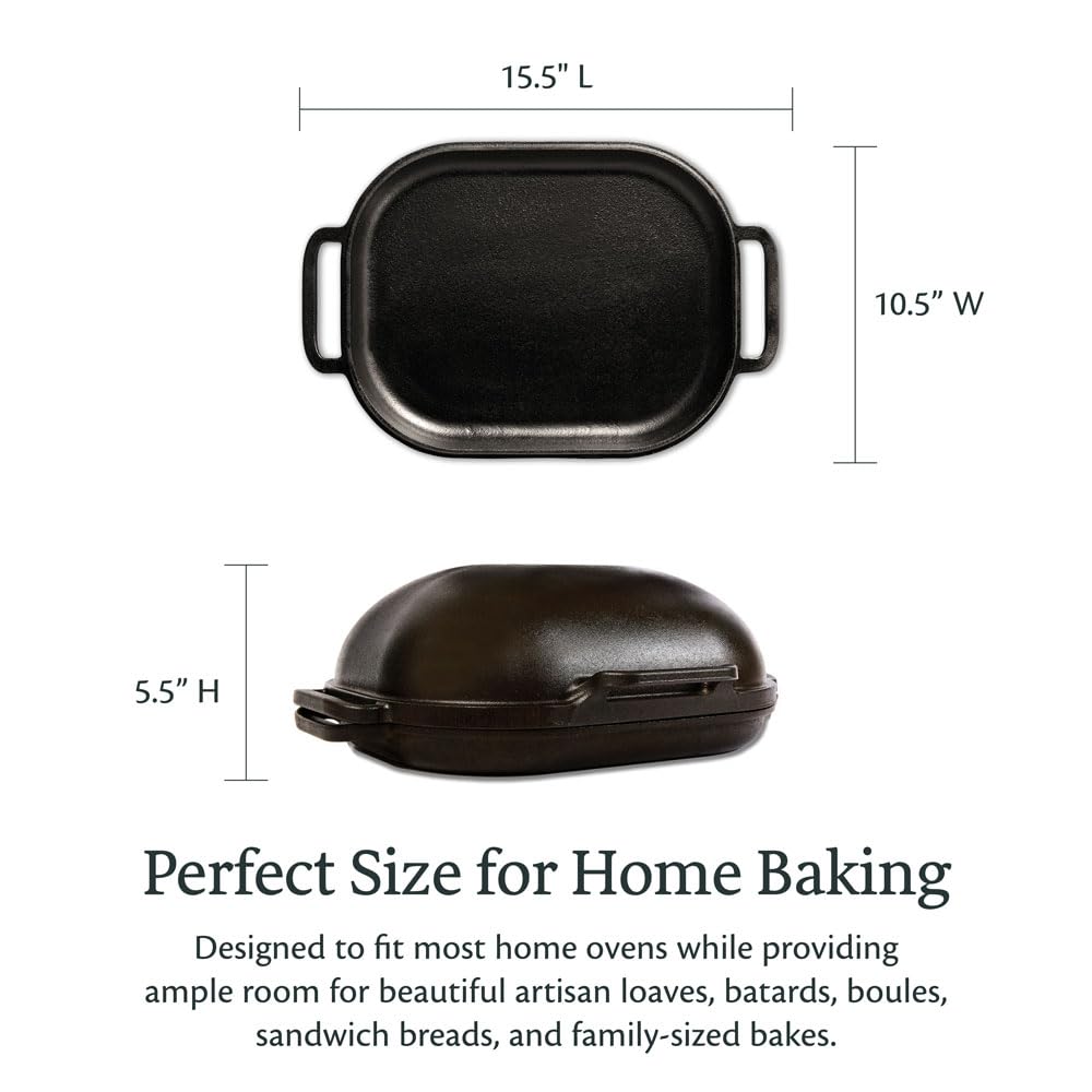 Challenger Pan – Hecho en los Estados Unidos – Sartén de hierro fundido con tapa para hacer pan casero sellado campana de pan invertido juego de horno holandés para hornear