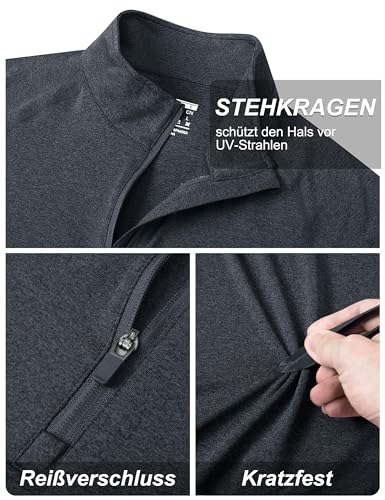 TACVASEN Herren 1/4 Reißverschluss Laufshirts Wasser Atmungsaktiv Schnelltrockenende Trainignsshirts (L, Schwarz)