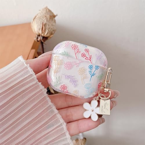 Image of MINSCOSE Compatible with AirPods 4 Clear Case,Cute Flower Floral Aesthetic Design with Flowers Keychain, Soft TPU Protective Shockproof Case for Women Girl for Airpods 4-Color