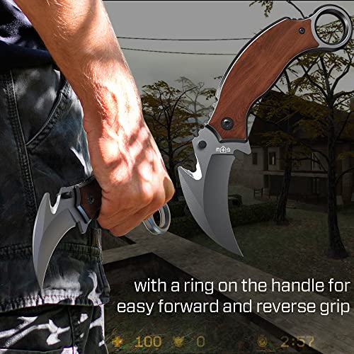 Karambit Knife - Karambit Folding Knife - Folding Karambit Knives - Csgo Raptor Claw Knifes Wood Handle With Clip Pocket Krambite - Best Combat Carambit For Hunting Camping Hiking Edc For Men X-52 #TOP3