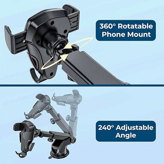 Image of Car Mobile Holder with One Click Technology and Quick Release Button,360 Rotation, Strong Suction Cup for Windshield & Dashboard Mobile Holder for car Compatible with All Smart Phones
