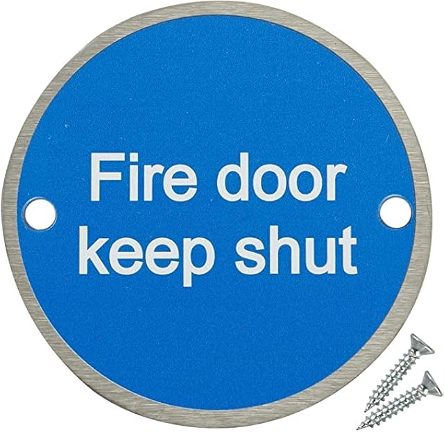 Fire Door Guru® - Fire Door Keep Shut - Pack of 20 - Stainless Steel Safety Sign 76mm Disc - Fixings Included