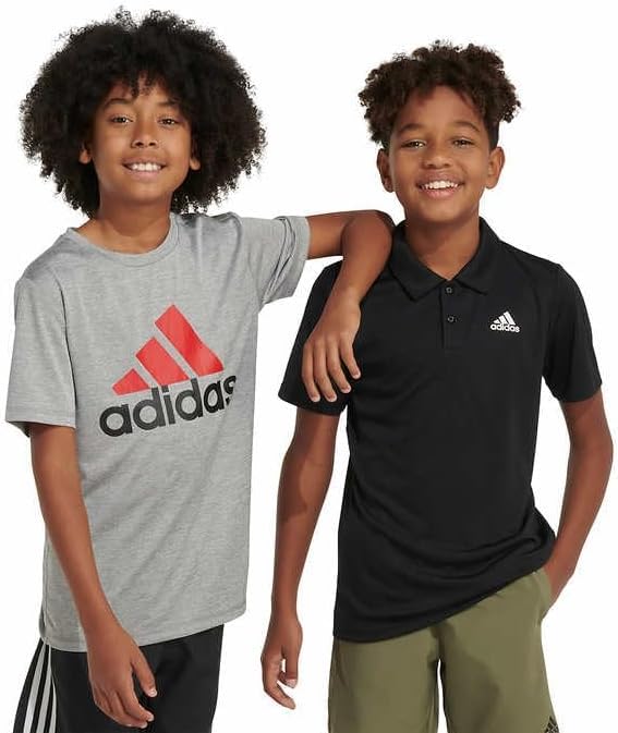 Adidas Boys' Active Shirts, 2 Pack, Polo and T-Shirt (US, Alpha, Large, Regular, Black/Gray)4