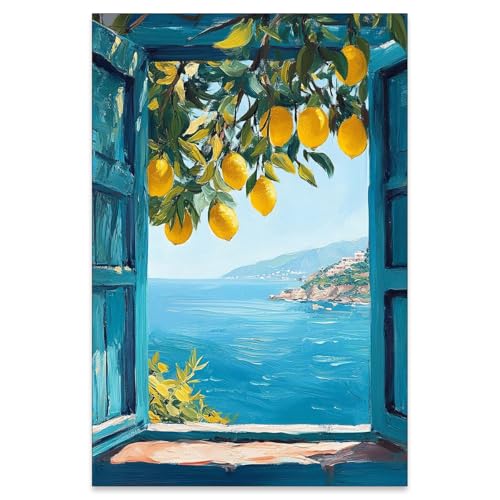 Mediterrane Fensteransicht Wandkunst Küste Zitronenbaum Leinwanddrucke...
