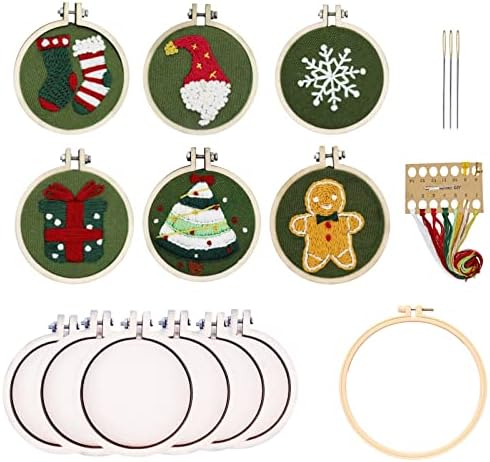Highkick Christmas Embroidery Kits for Beginners, 6 Mini Craft Gift Kit, Santa, Snowflake, Christmas Tree