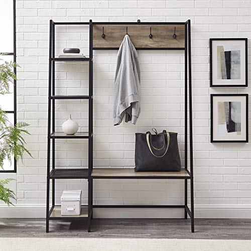 Walker Edison 5 Shelf Entryway Bench Hall Tree Coat Rack Shoe Storage Shelf Mudroom Hallway Organizer, 72 Inch, Grey #TOP1